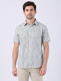 Grey & White Leaf Print Cotton Short Sleeve Shirt