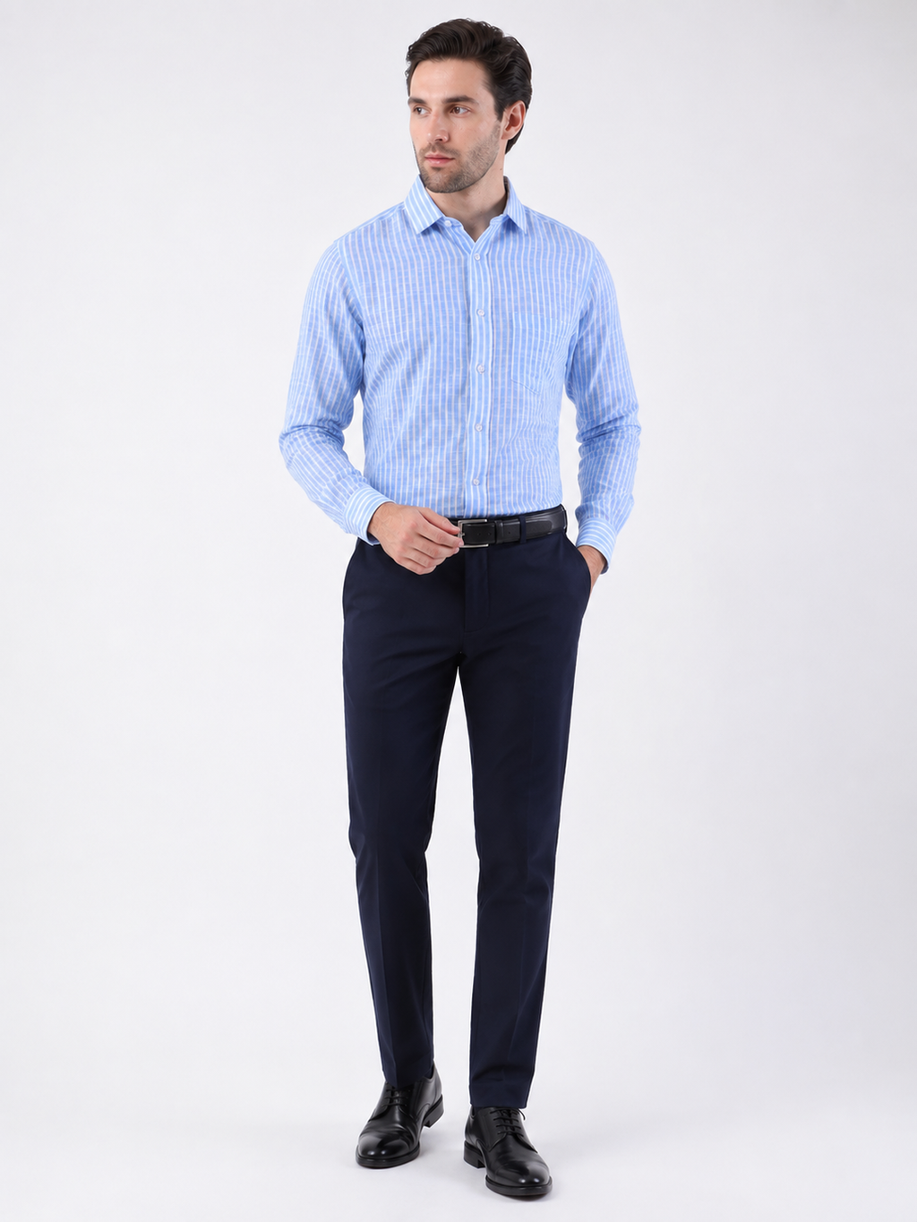 Light Blue & White Vertical Stripe Full Sleeve Formal Shirt