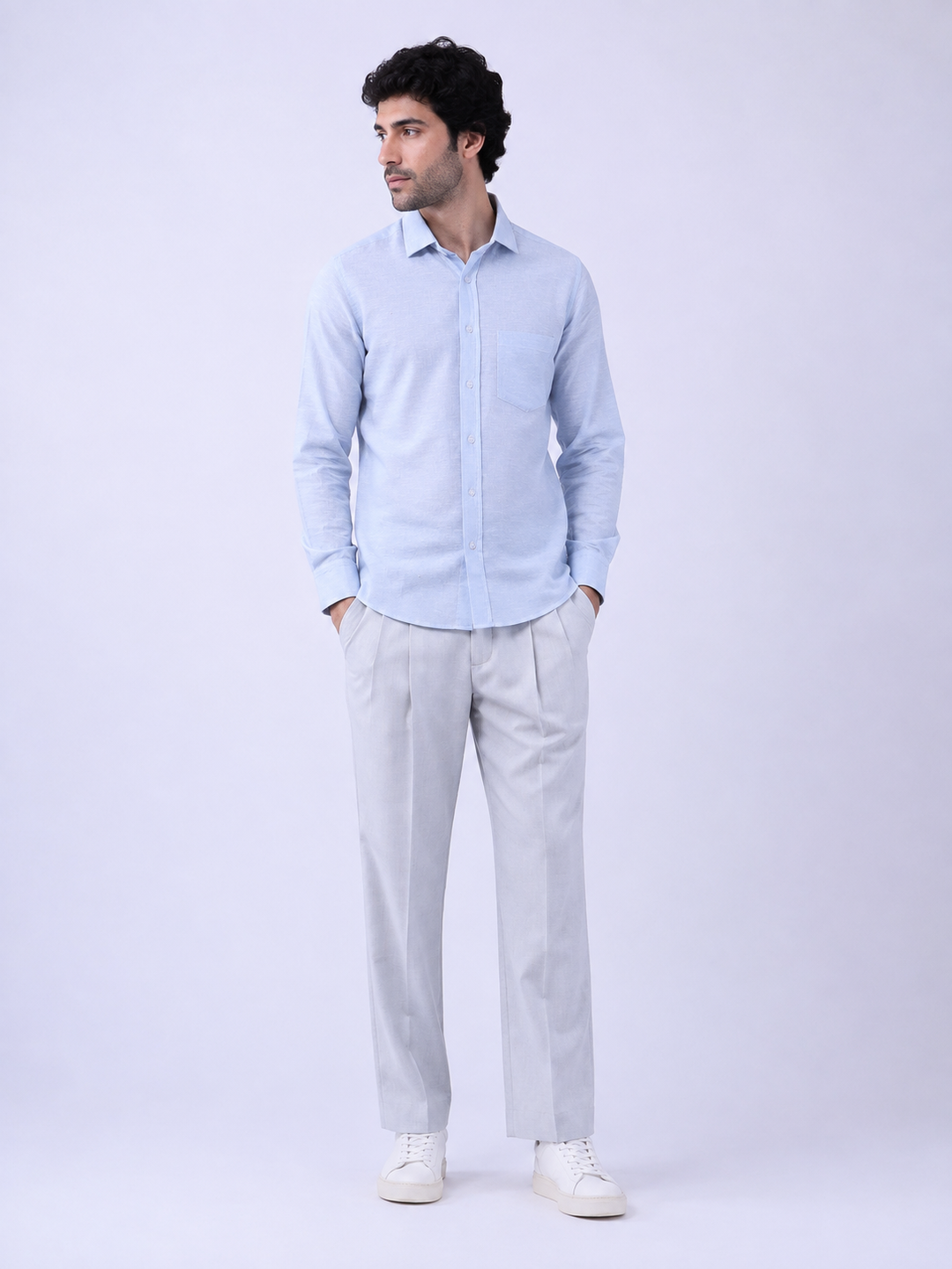 Men's Light Blue Solid Full Sleeve Casual Shirt