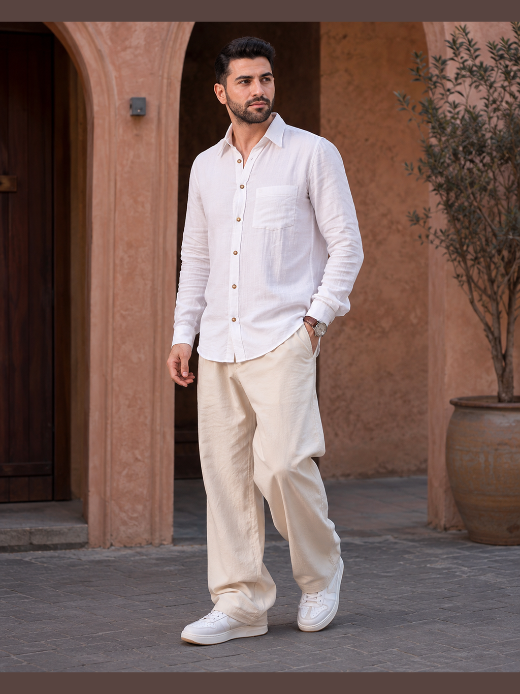 Classic White Cotton Linen Full Sleeve Shirt