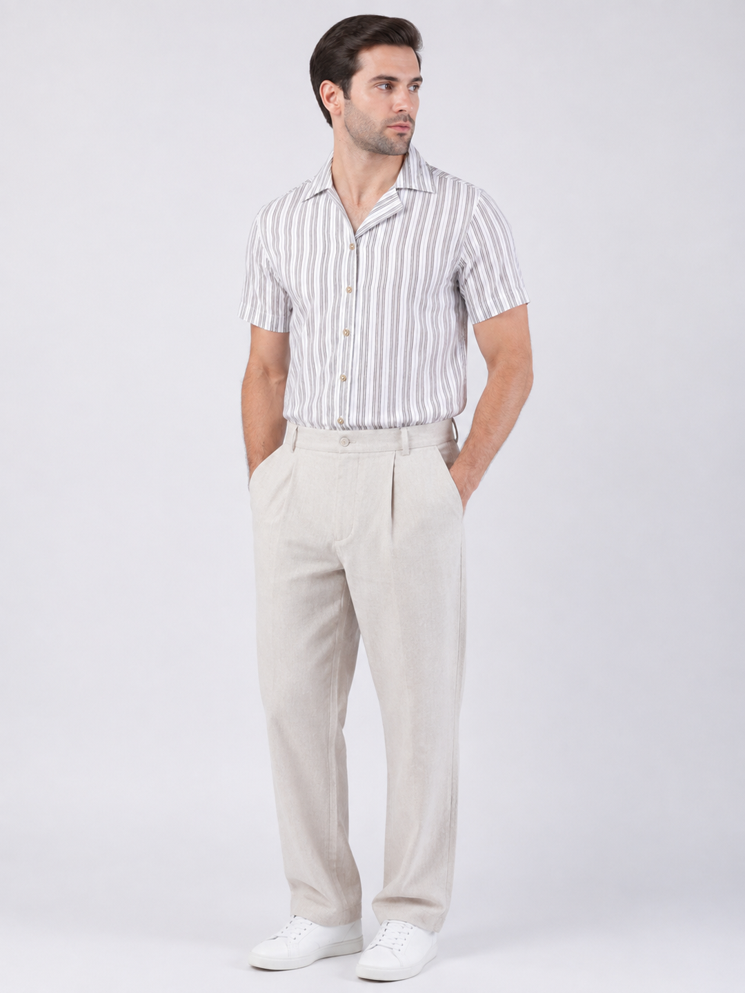 Men's Multicolour Vertical Stripe Short Sleeve Shirt