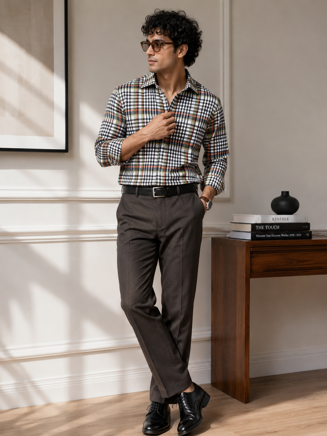 Men’s Multicolor Checked Full-Sleeve Casual Shirt with Smart-Fit Trousers