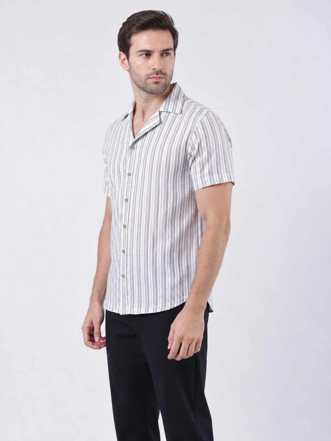 Men's Multicolour Vertical Stripe Short Sleeve Shirt