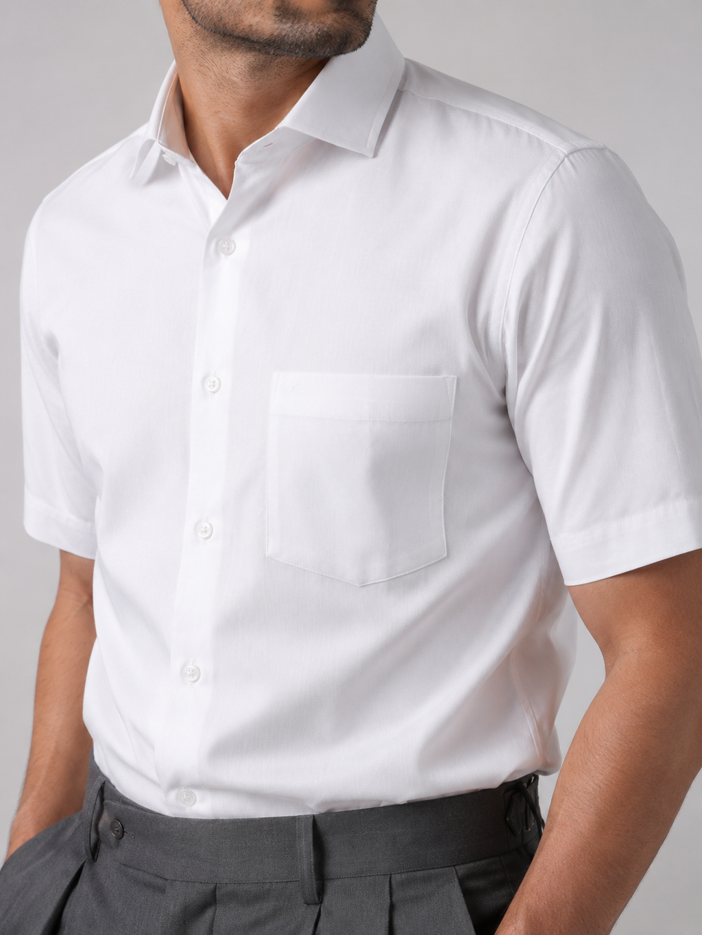 White Short Sleeve Formal Shirt with Classic Collar