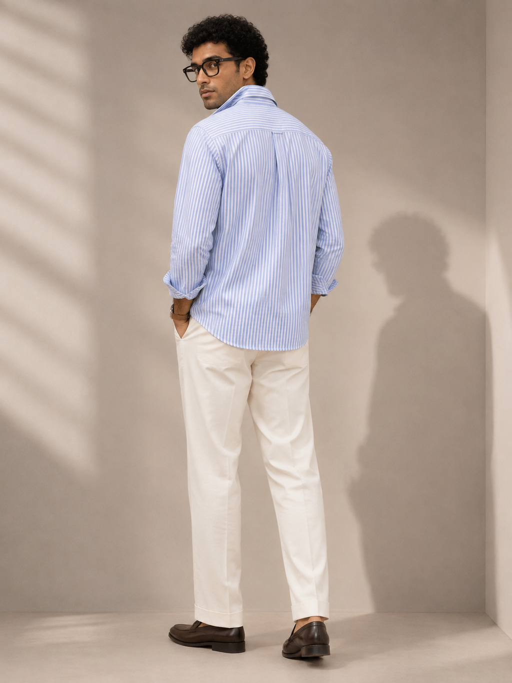 Light Blue & White Vertical Stripe Full Sleeve Formal Shirt