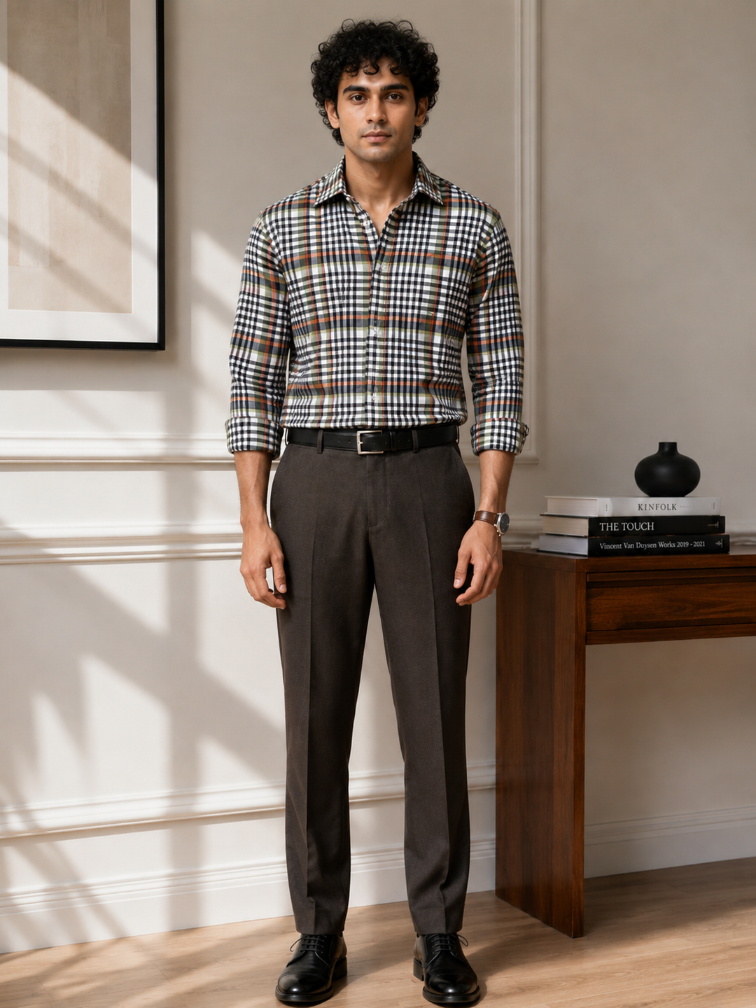 Men’s Multicolor Checked Full-Sleeve Casual Shirt with Smart-Fit Trousers