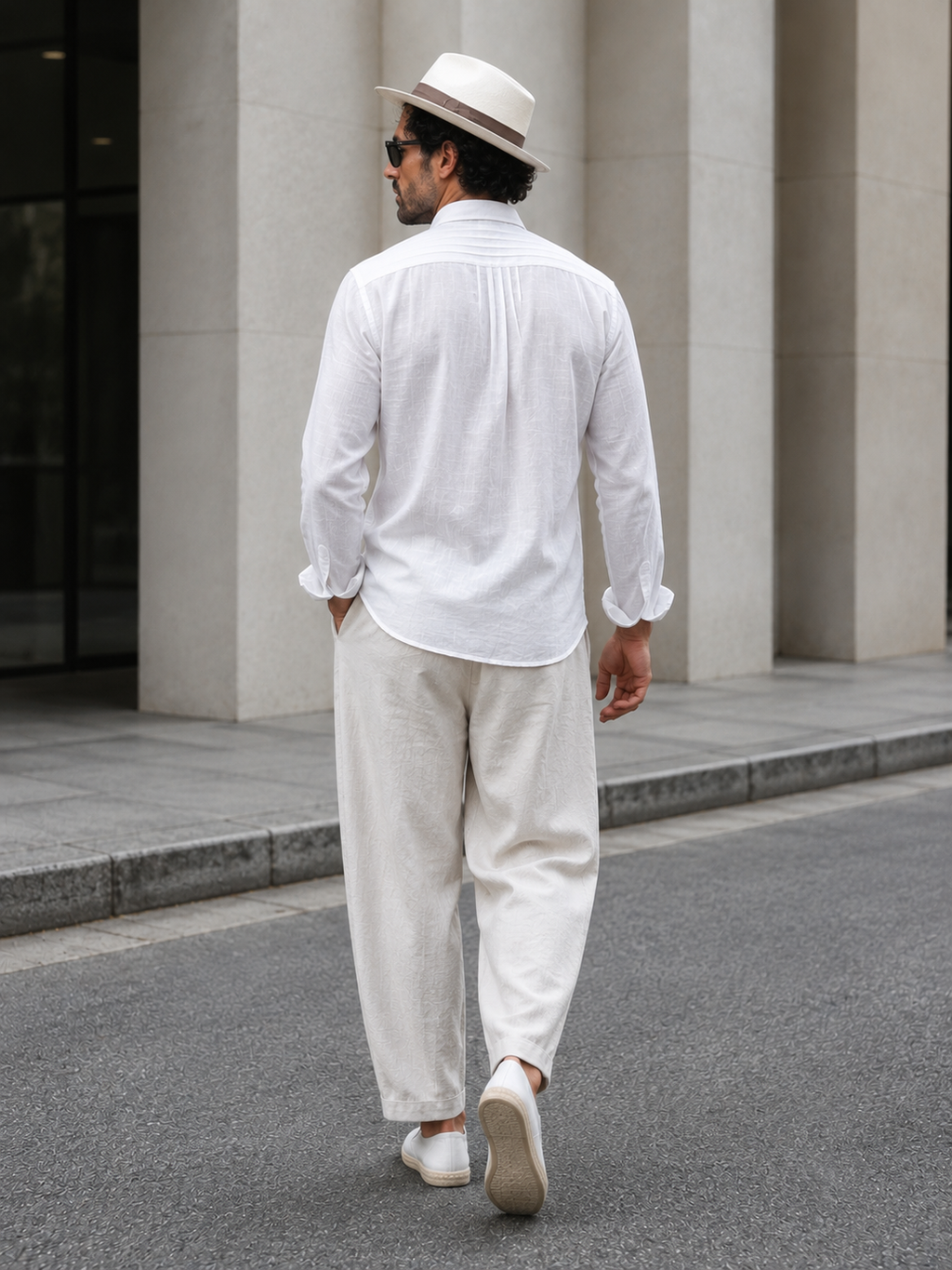 White Textured Full Sleeve Shirt with Mandarin Collar