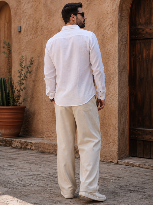 Classic White Cotton Linen Full Sleeve Shirt