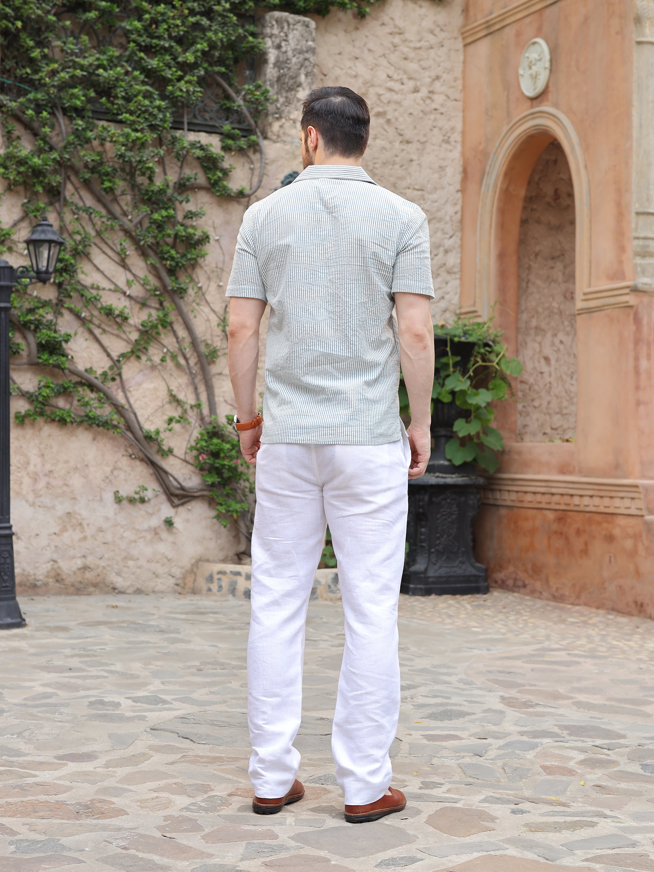 Sage Green Textured Resort Collar Shirt