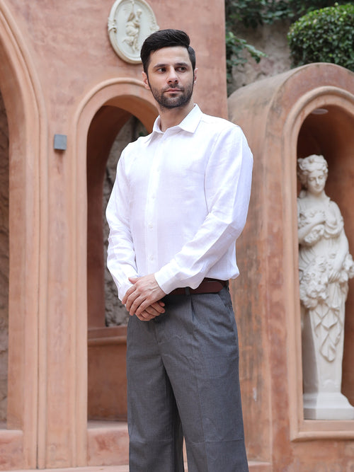Classic White Cotton Linen Full Sleeve Shirt