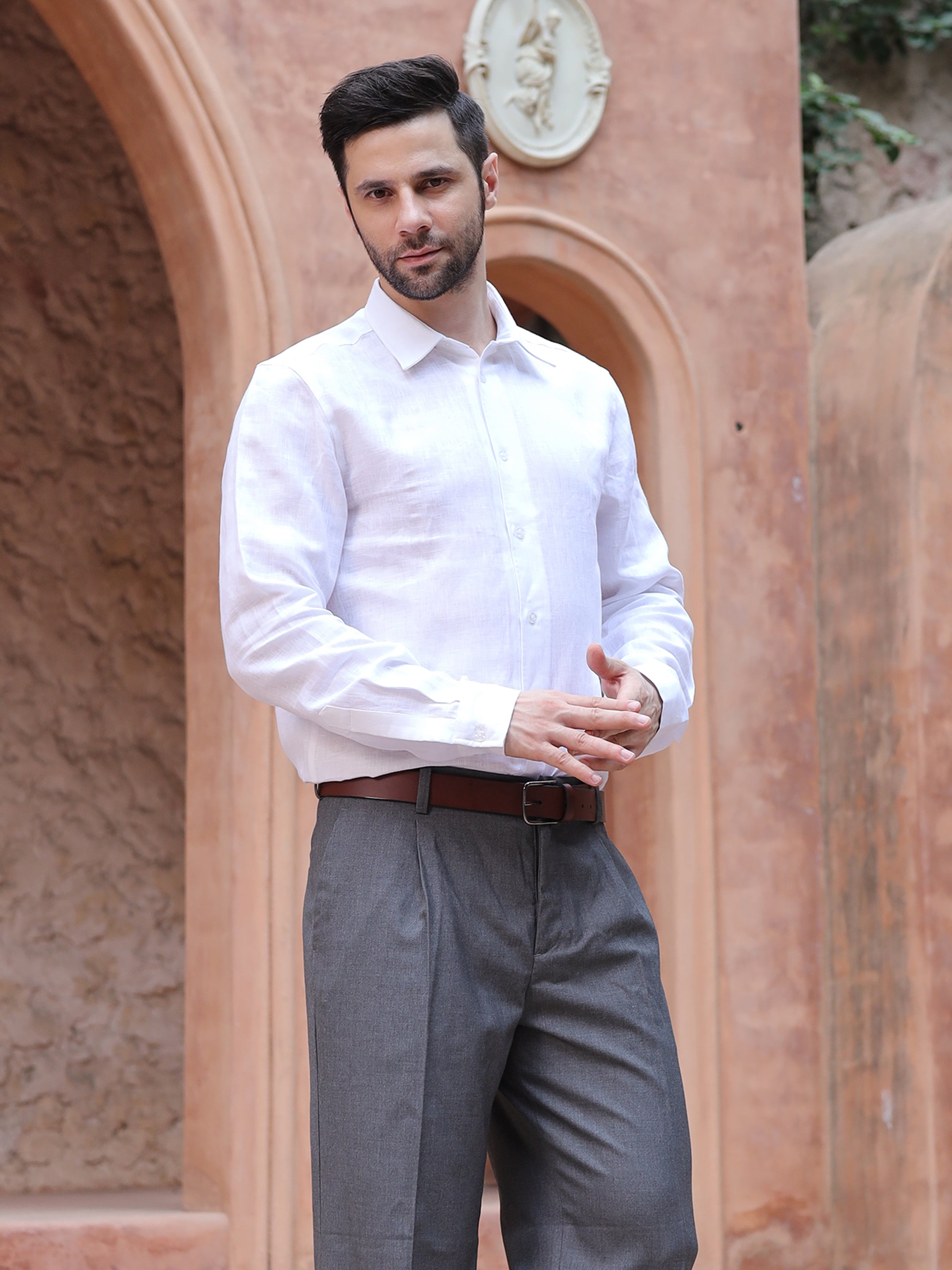 Classic White Cotton Linen Full Sleeve Shirt