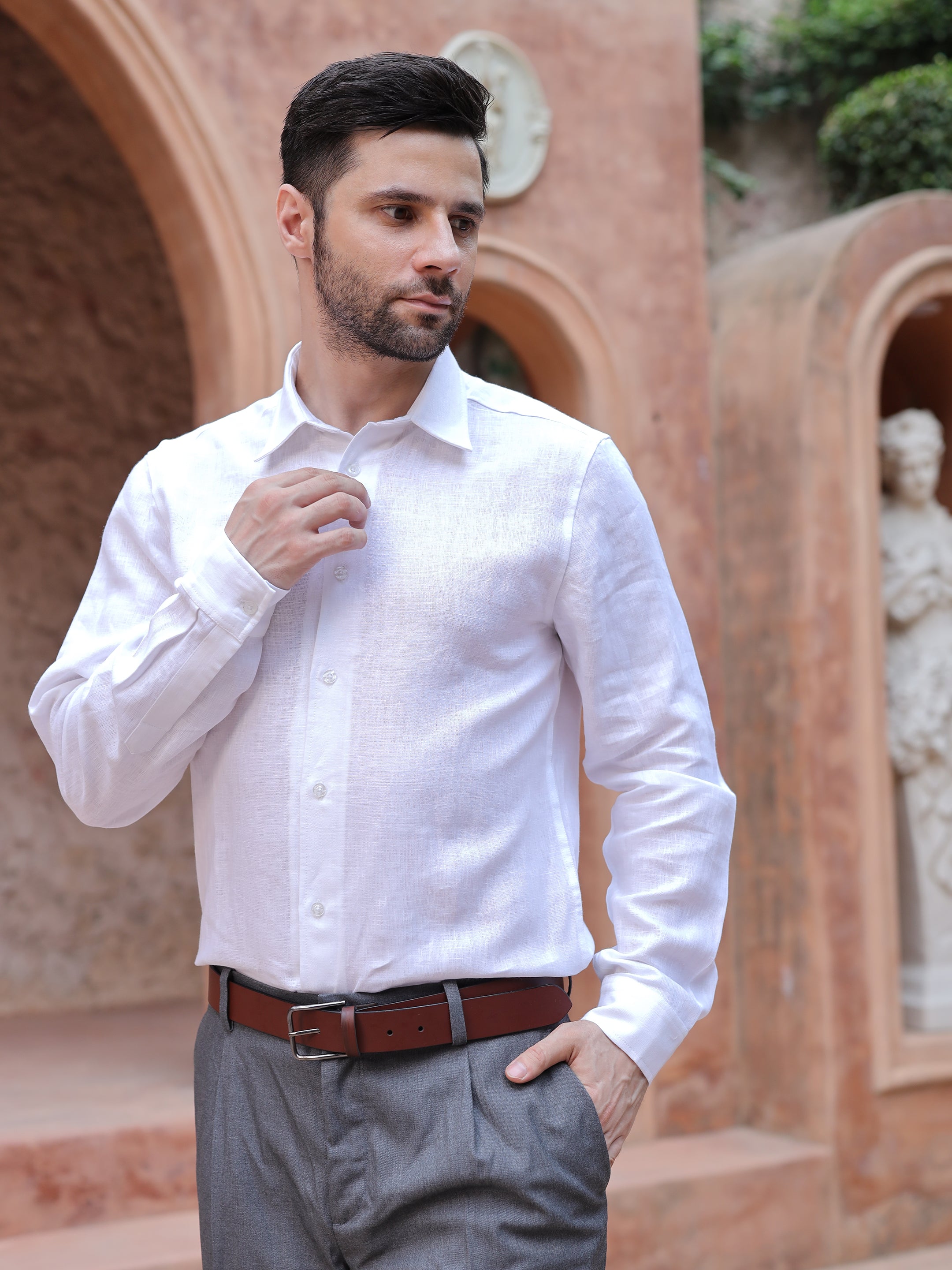 Classic White Cotton Linen Full Sleeve Shirt