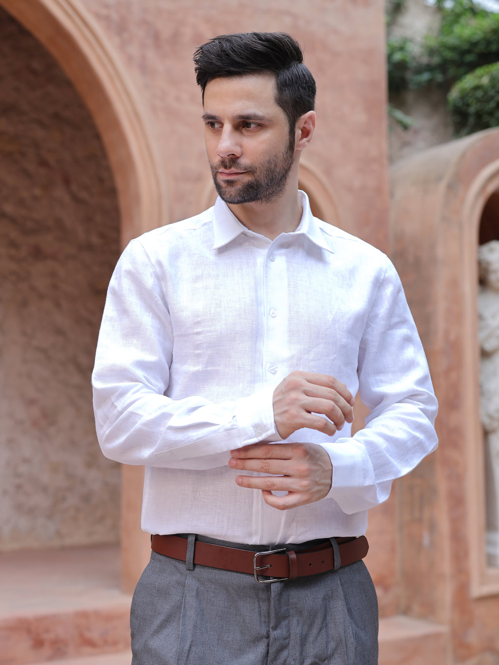 Classic White Cotton Linen Full Sleeve Shirt