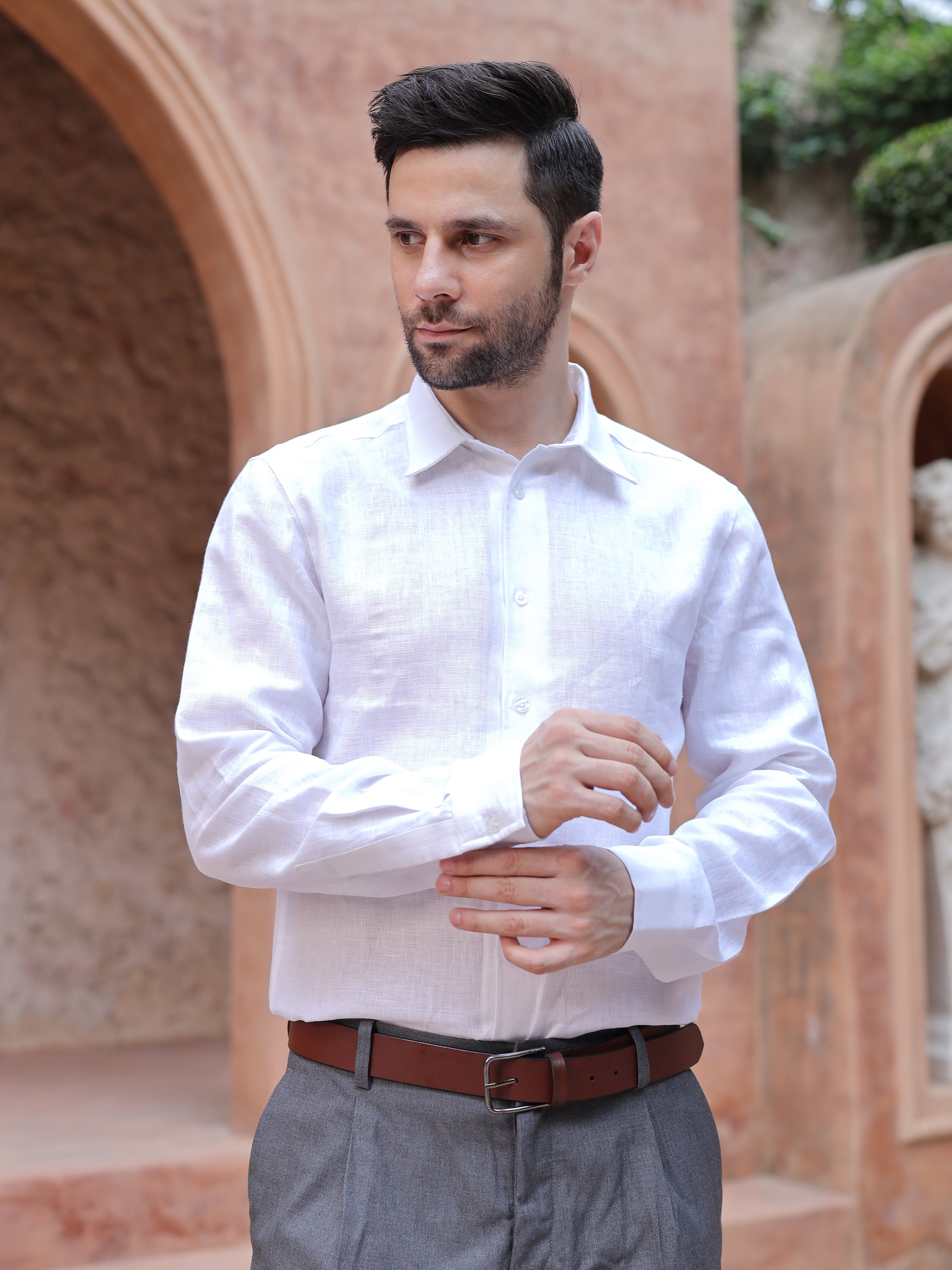 Classic White Cotton Linen Full Sleeve Shirt