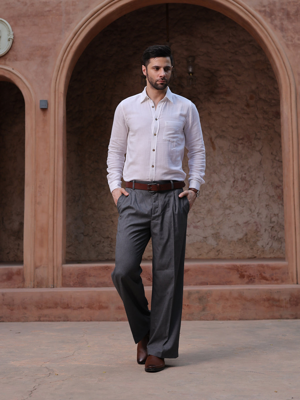 Classic White Cotton Linen Full Sleeve Shirt