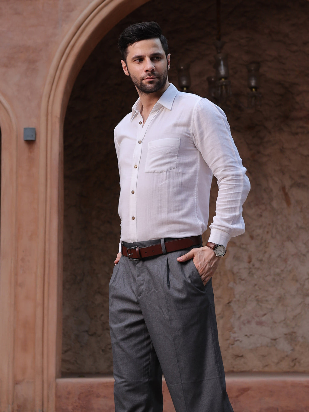 Classic White Cotton Linen Full Sleeve Shirt