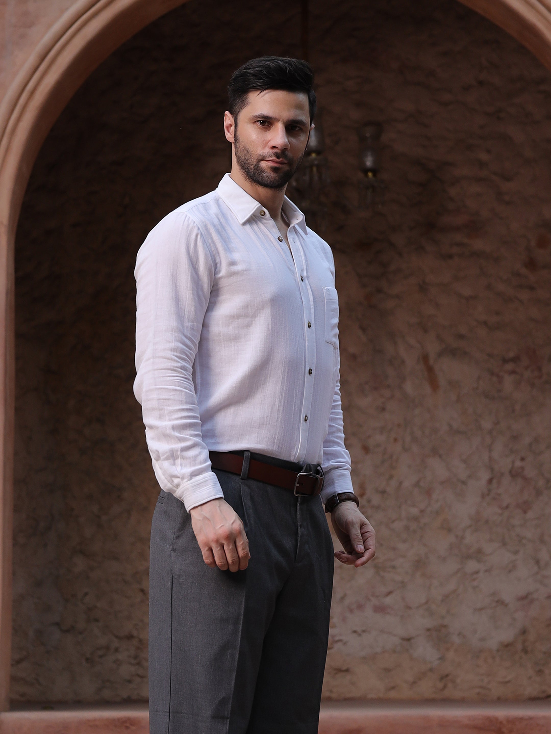 Classic White Cotton Linen Full Sleeve Shirt