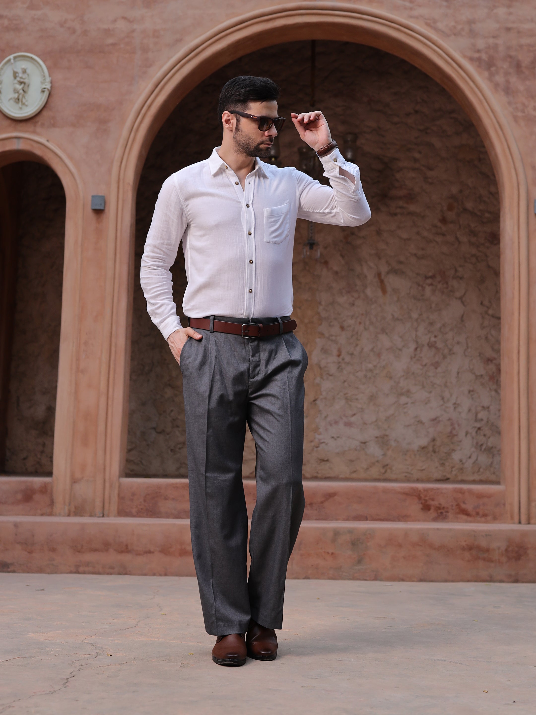 Classic White Cotton Linen Full Sleeve Shirt