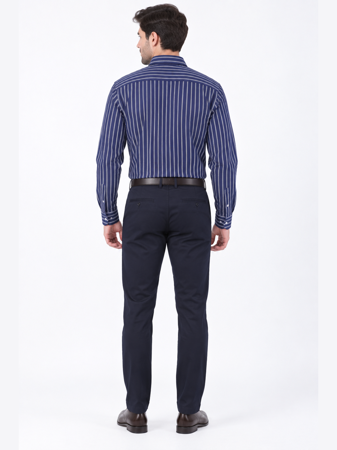 Navy Blue & White Vertical Stripe Full Sleeve Formal Shirt