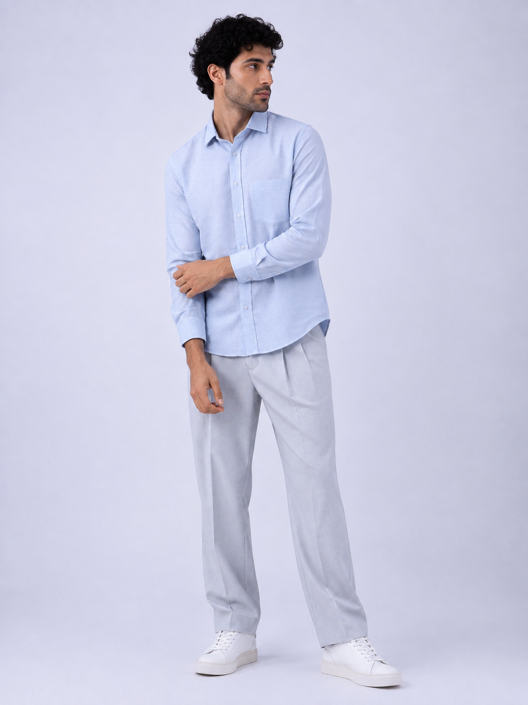 Men's Light Blue Solid Full Sleeve Casual Shirt