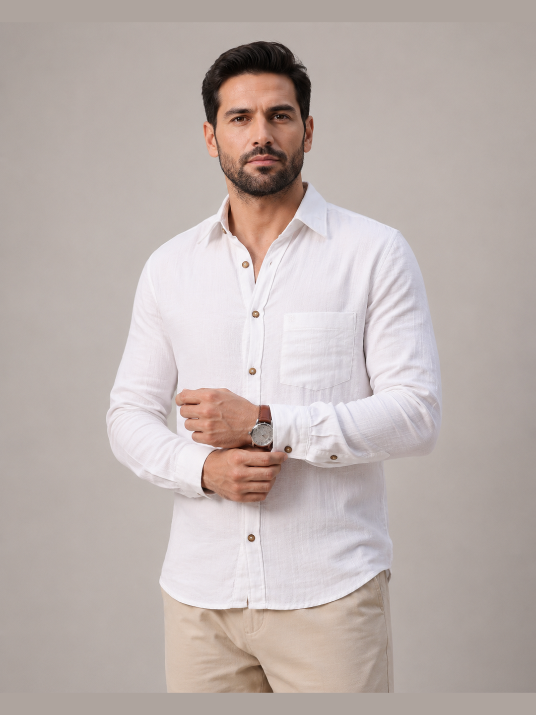 Classic White Cotton Linen Full Sleeve Shirt