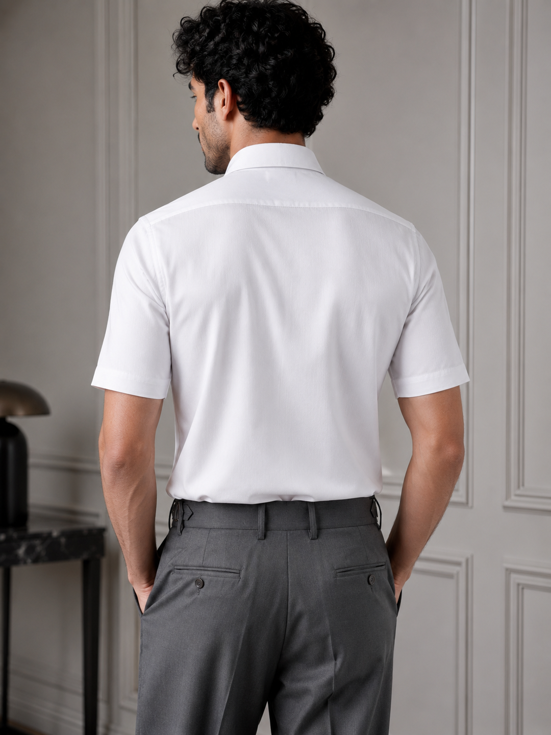 White Short Sleeve Formal Shirt with Classic Collar