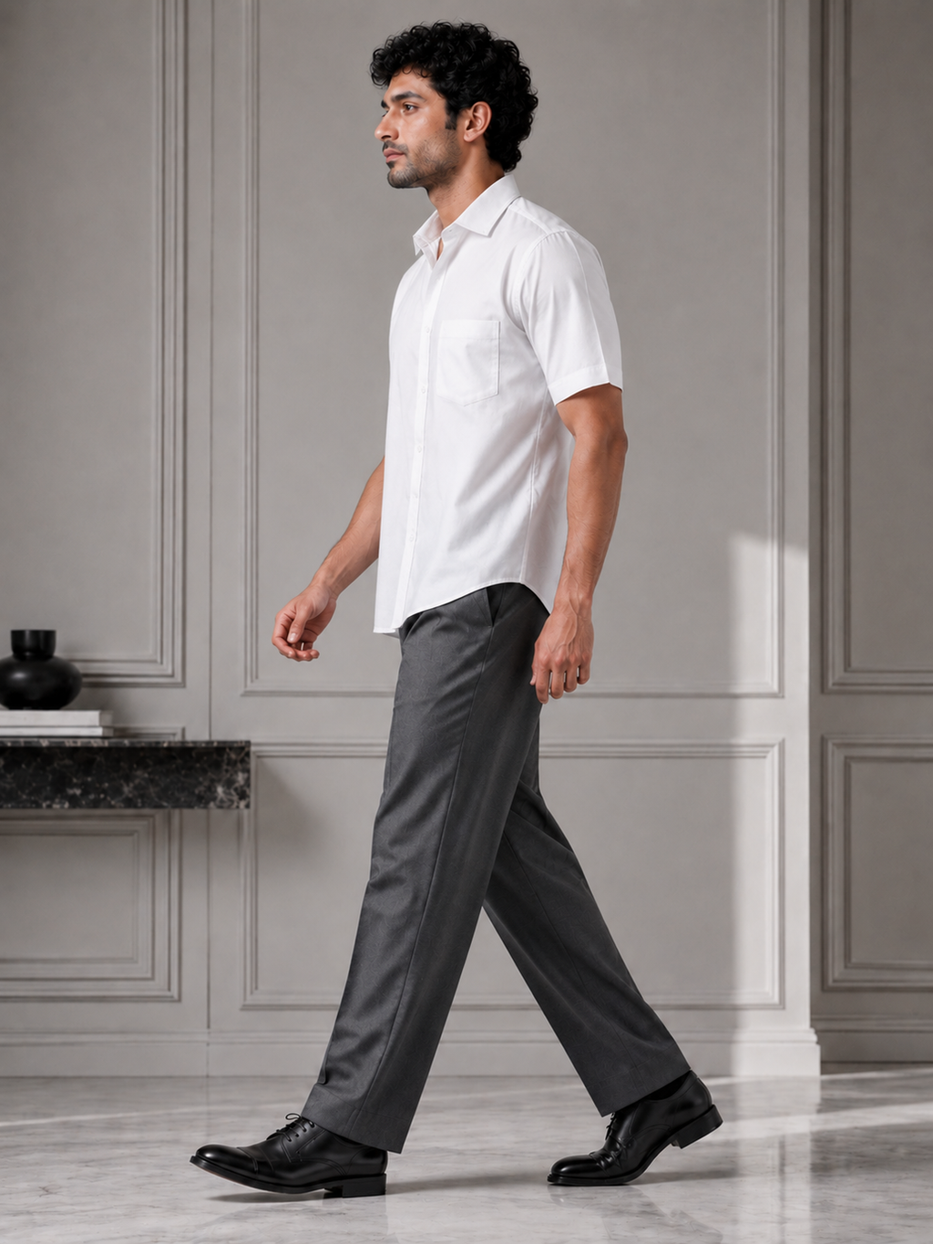 White Short Sleeve Formal Shirt with Classic Collar