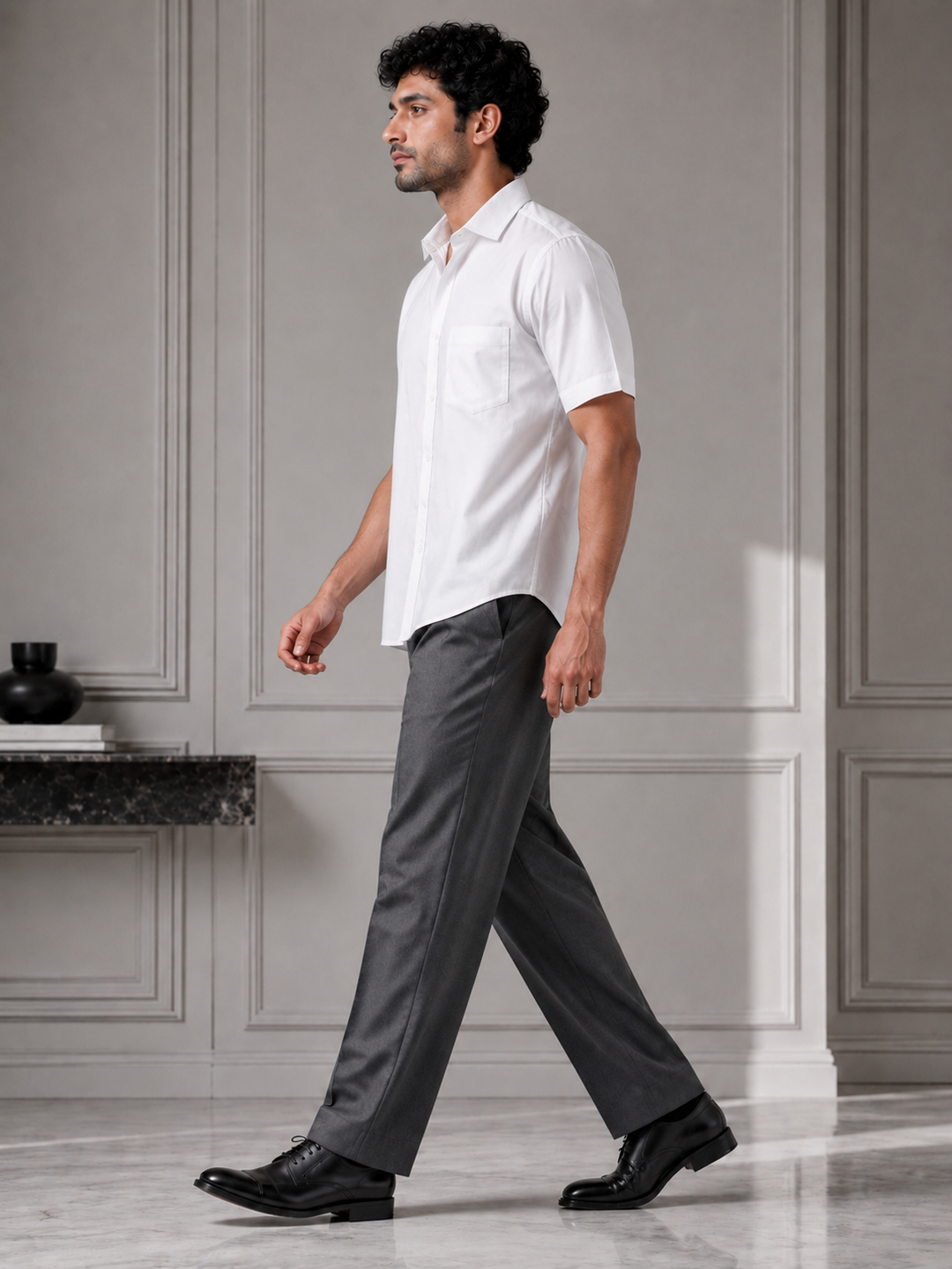 White Short Sleeve Formal Shirt with Classic Collar