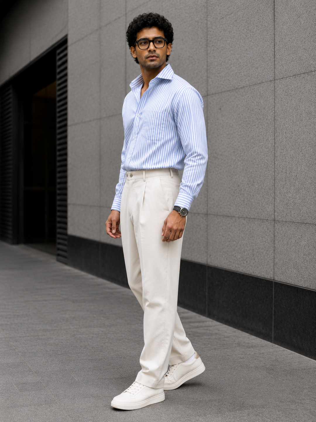 Light Blue & White Vertical Stripe Full Sleeve Formal Shirt