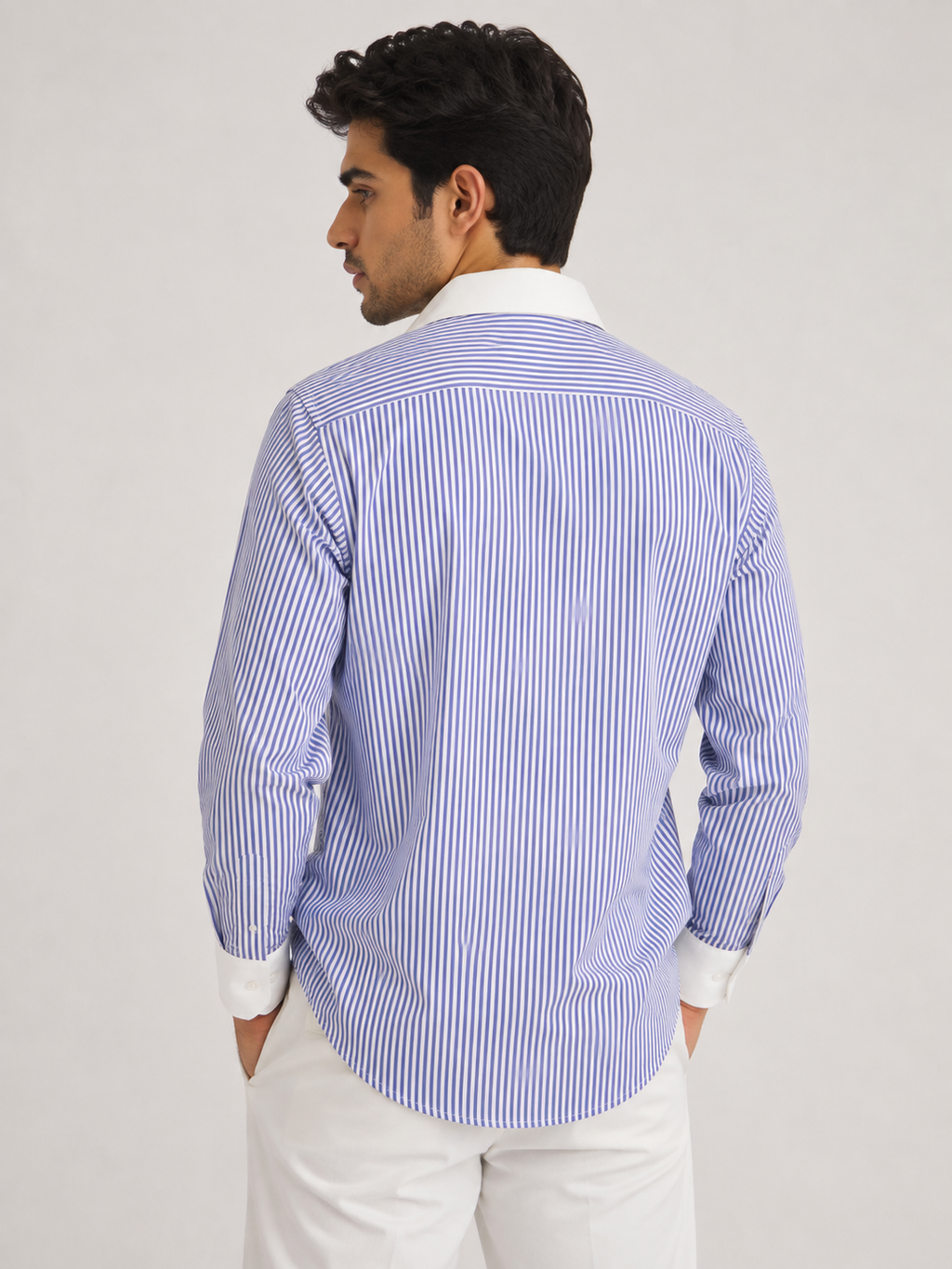 Men's Blue and White Vertical Stripe Full Sleeve Formal Shirt