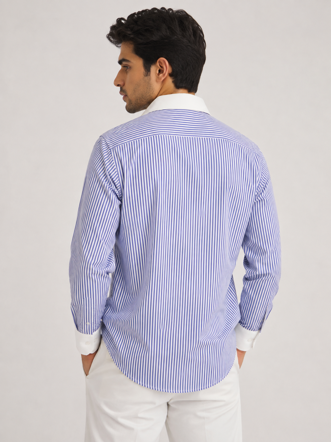 Men's Blue and White Vertical Stripe Full Sleeve Formal Shirt