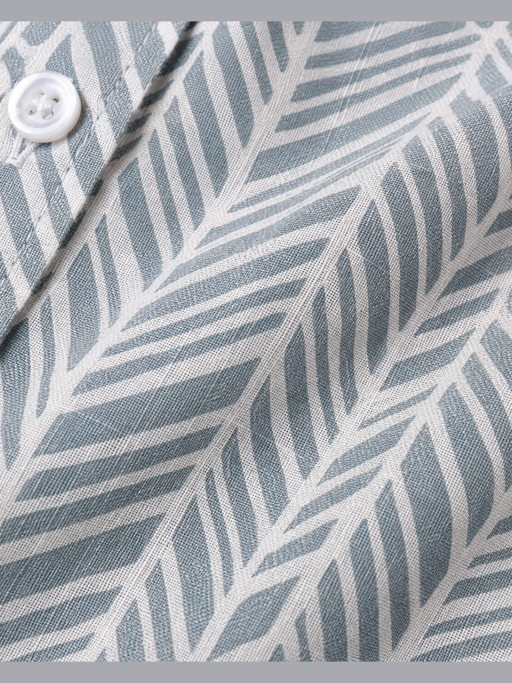 Grey & White Leaf Print Cotton Short Sleeve Shirt