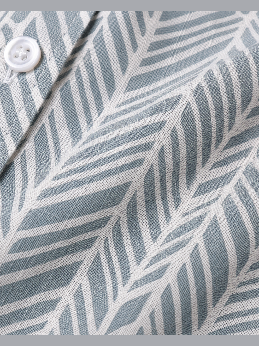 Grey & White Leaf Print Cotton Short Sleeve Shirt