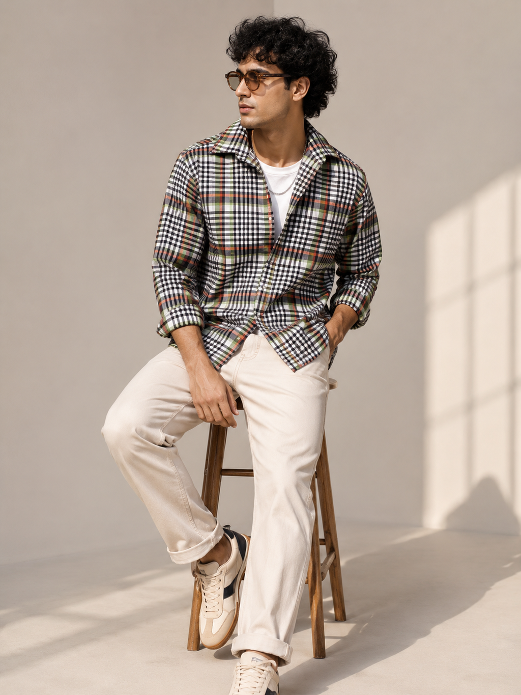 Men’s Multicolor Checked Full-Sleeve Casual Shirt with Smart-Fit Trousers