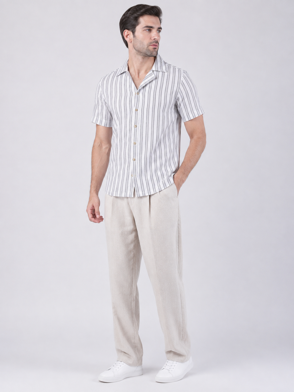 Men's Multicolour Vertical Stripe Short Sleeve Shirt
