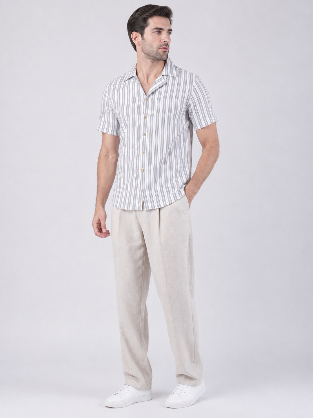 Men's Multicolour Vertical Stripe Short Sleeve Shirt