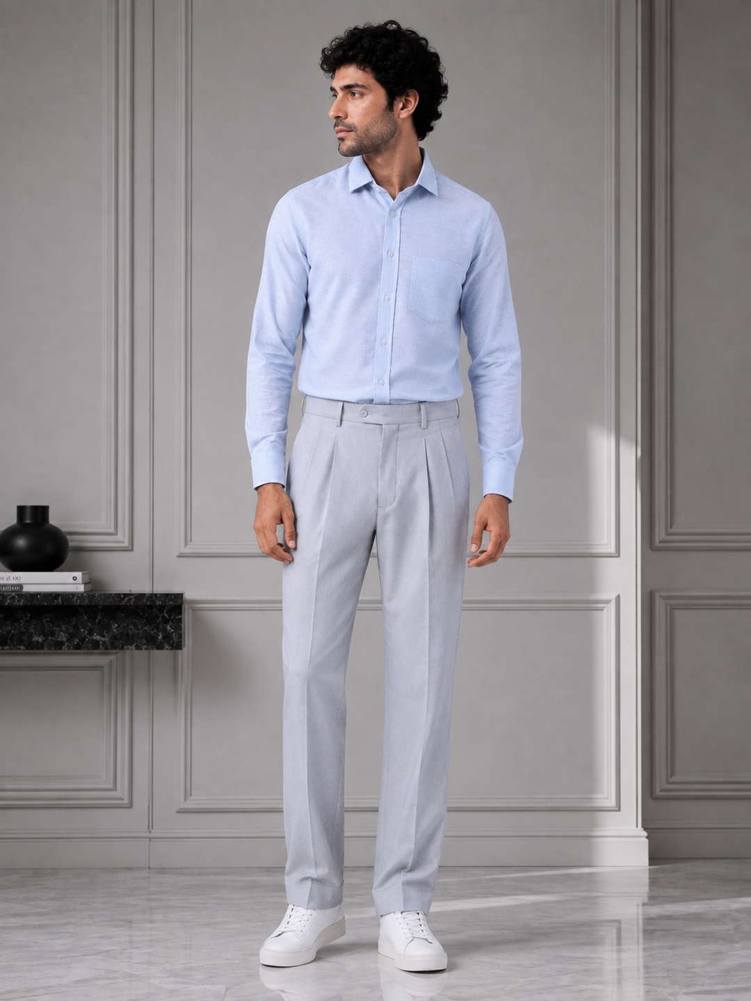 Men's Light Blue Solid Full Sleeve Casual Shirt