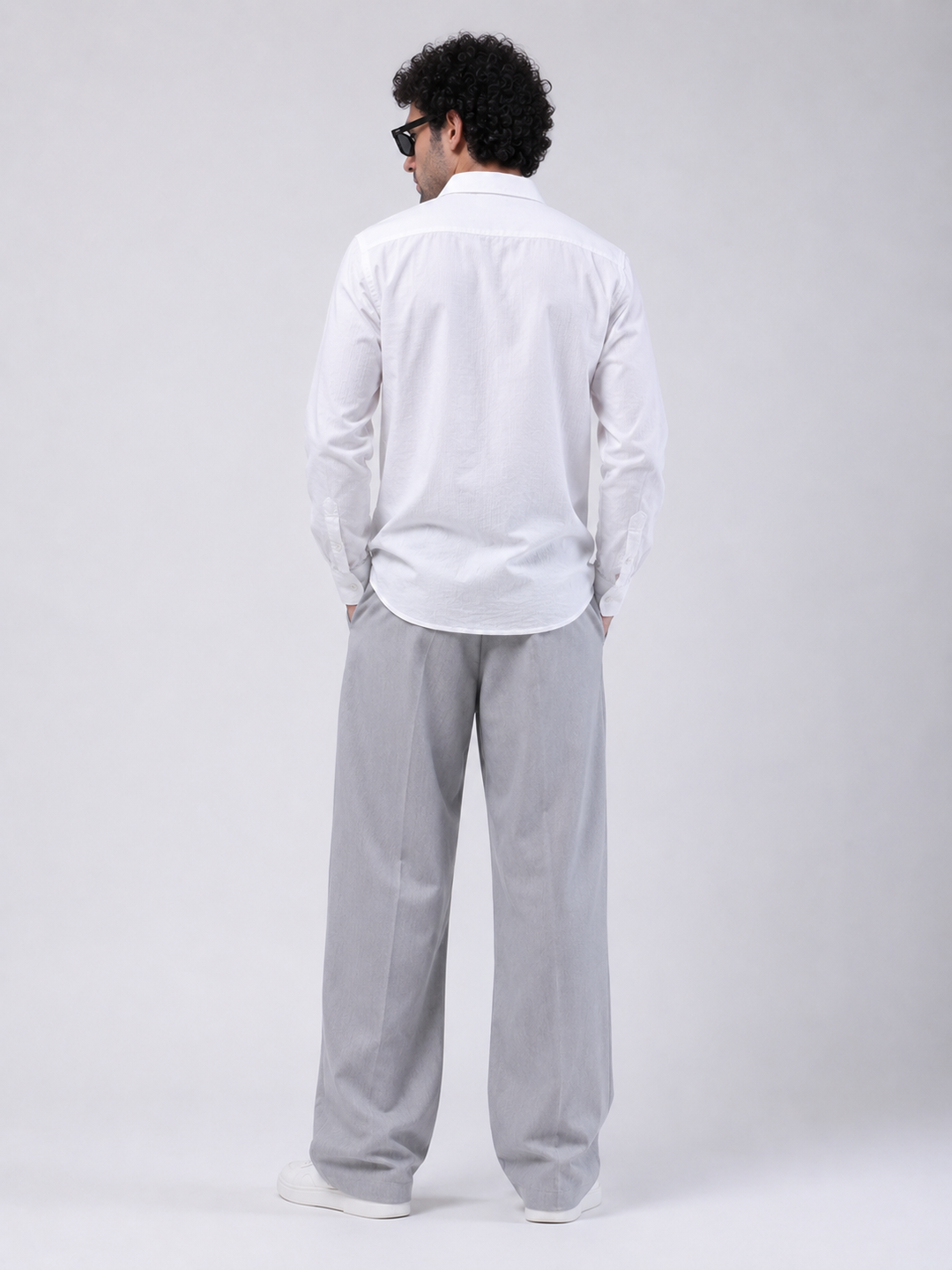 White Full Sleeve Polo Placket Shirt with Classic Collar