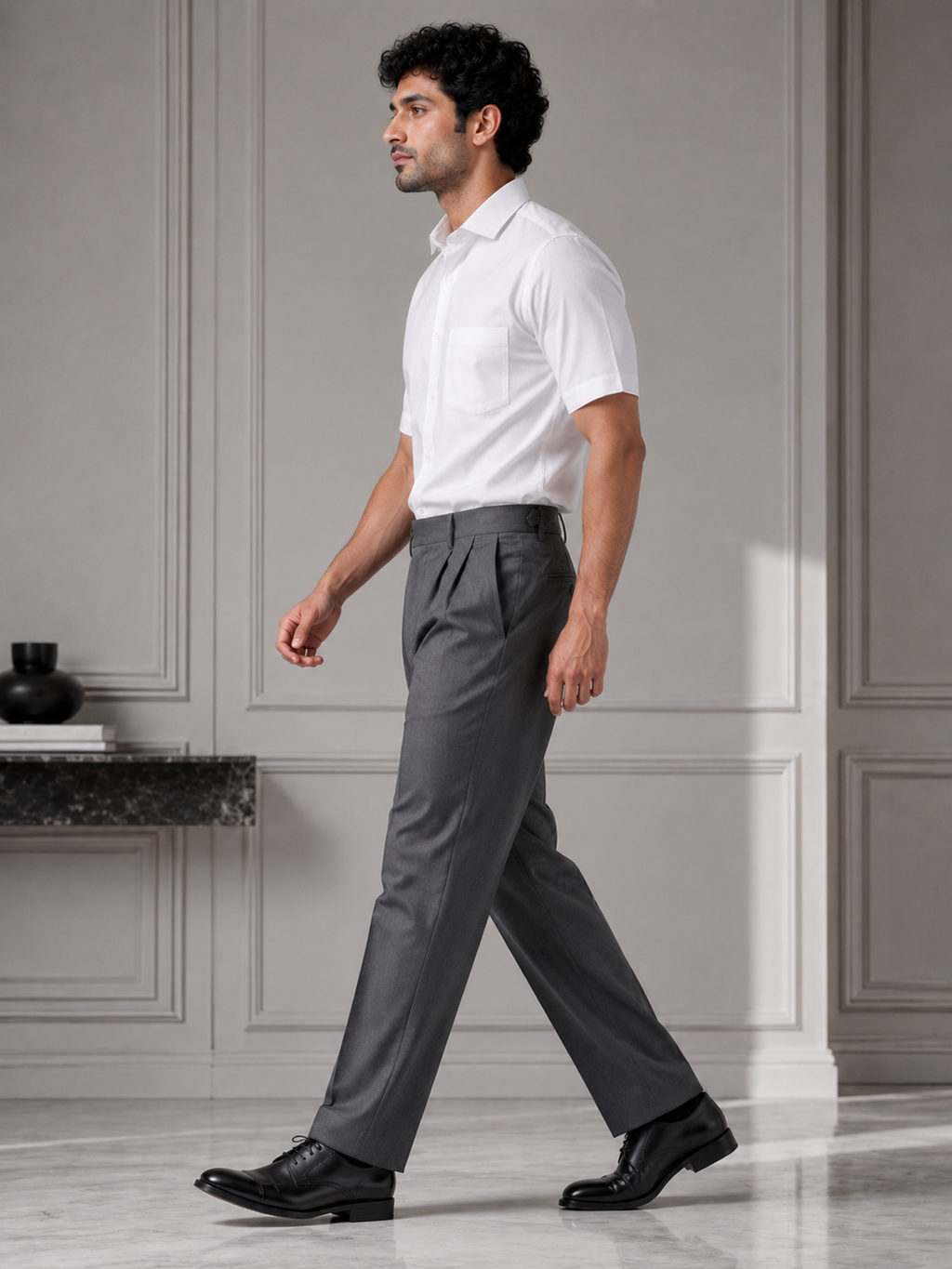 White Short Sleeve Formal Shirt with Classic Collar