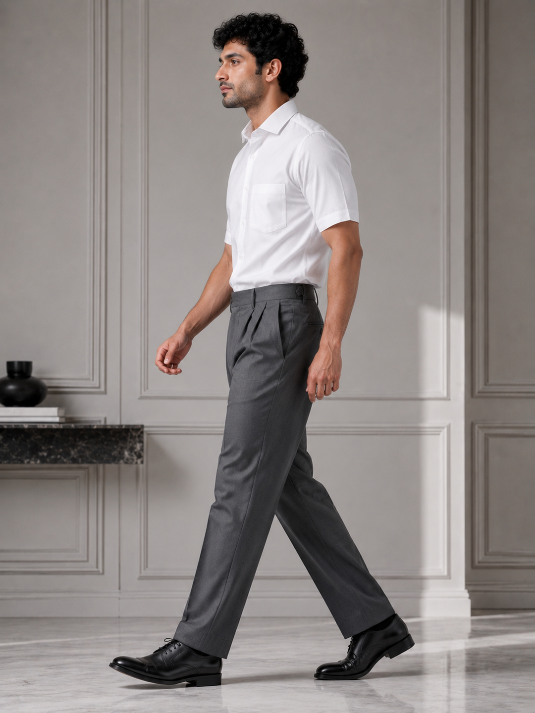 White Short Sleeve Formal Shirt with Classic Collar