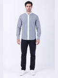 Grey & White Striped Mandarin Collar Shirt