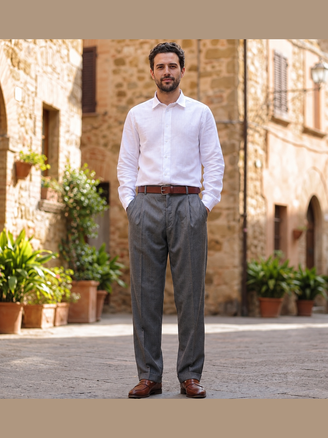 Classic White Cotton Linen Full Sleeve Shirt
