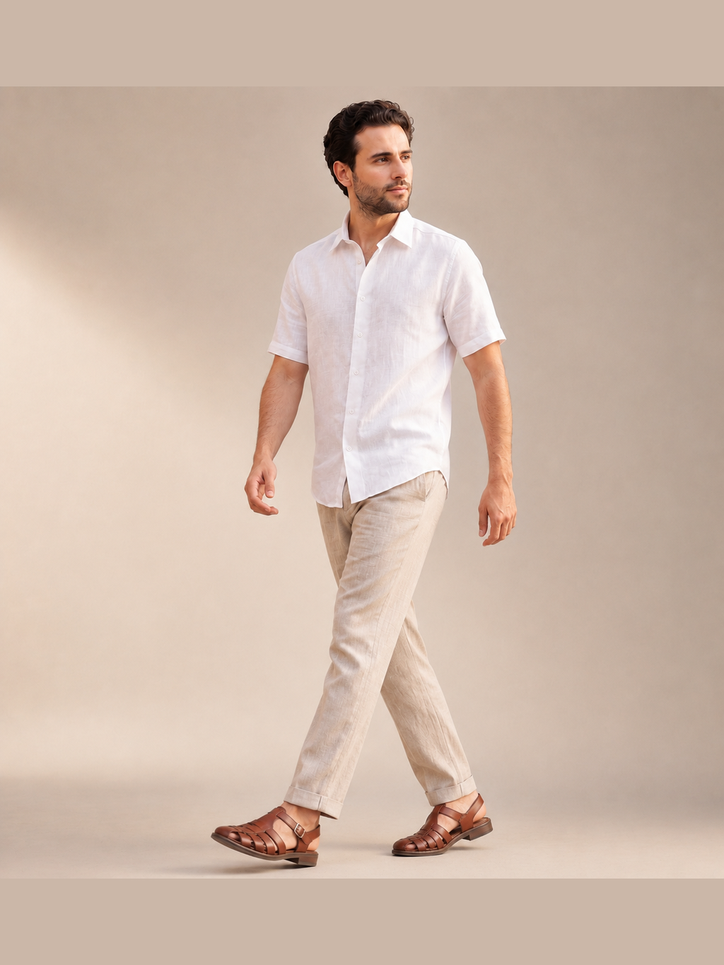 White Short Sleeve Casual Shirt with Classic Collar