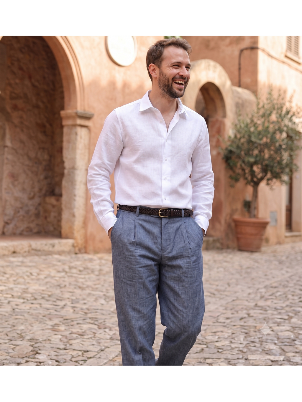 Classic White Cotton Linen Full Sleeve Shirt