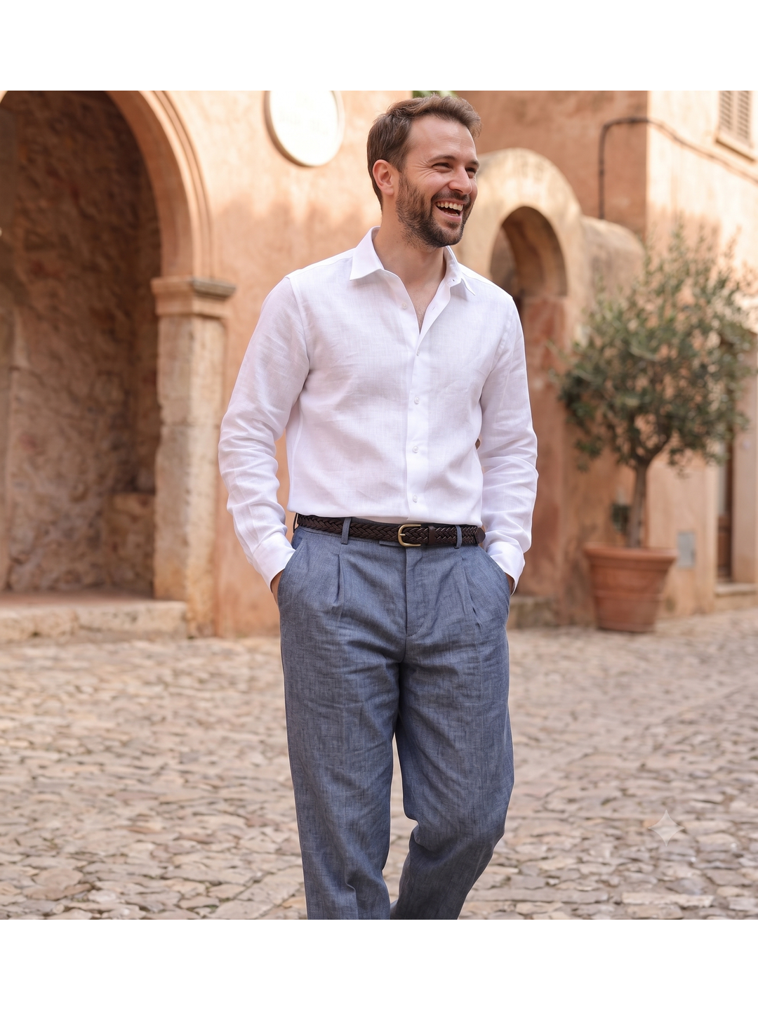 Classic White Cotton Linen Full Sleeve Shirt