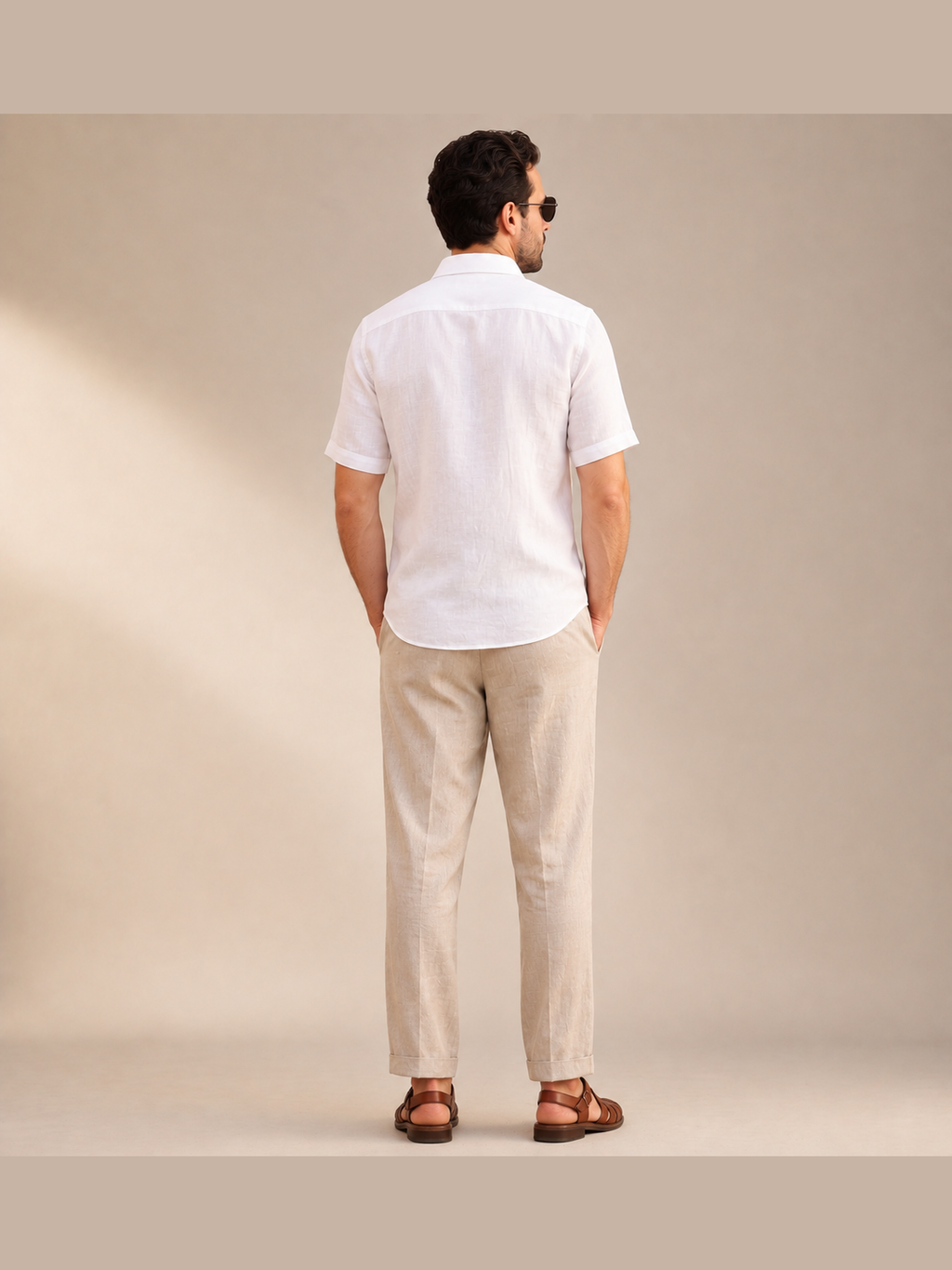 White Short Sleeve Casual Shirt with Classic Collar