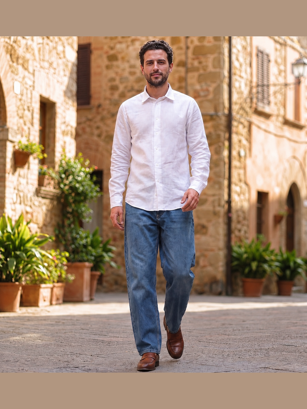 Classic White Cotton Linen Full Sleeve Shirt